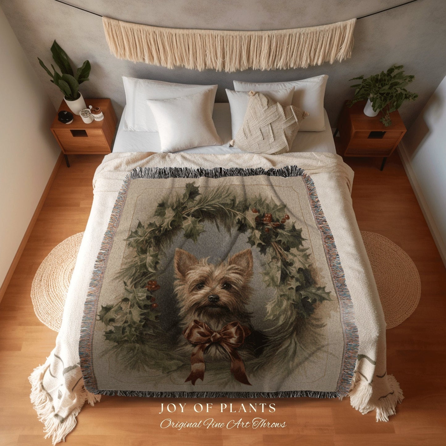 Yorkie Dog Blanket Vintage | Yorkie Dad Gift Blanket Terrier Mom Gift Funny Tapestry Family Christmas Dog Portrait Blanket Yorkie Painting