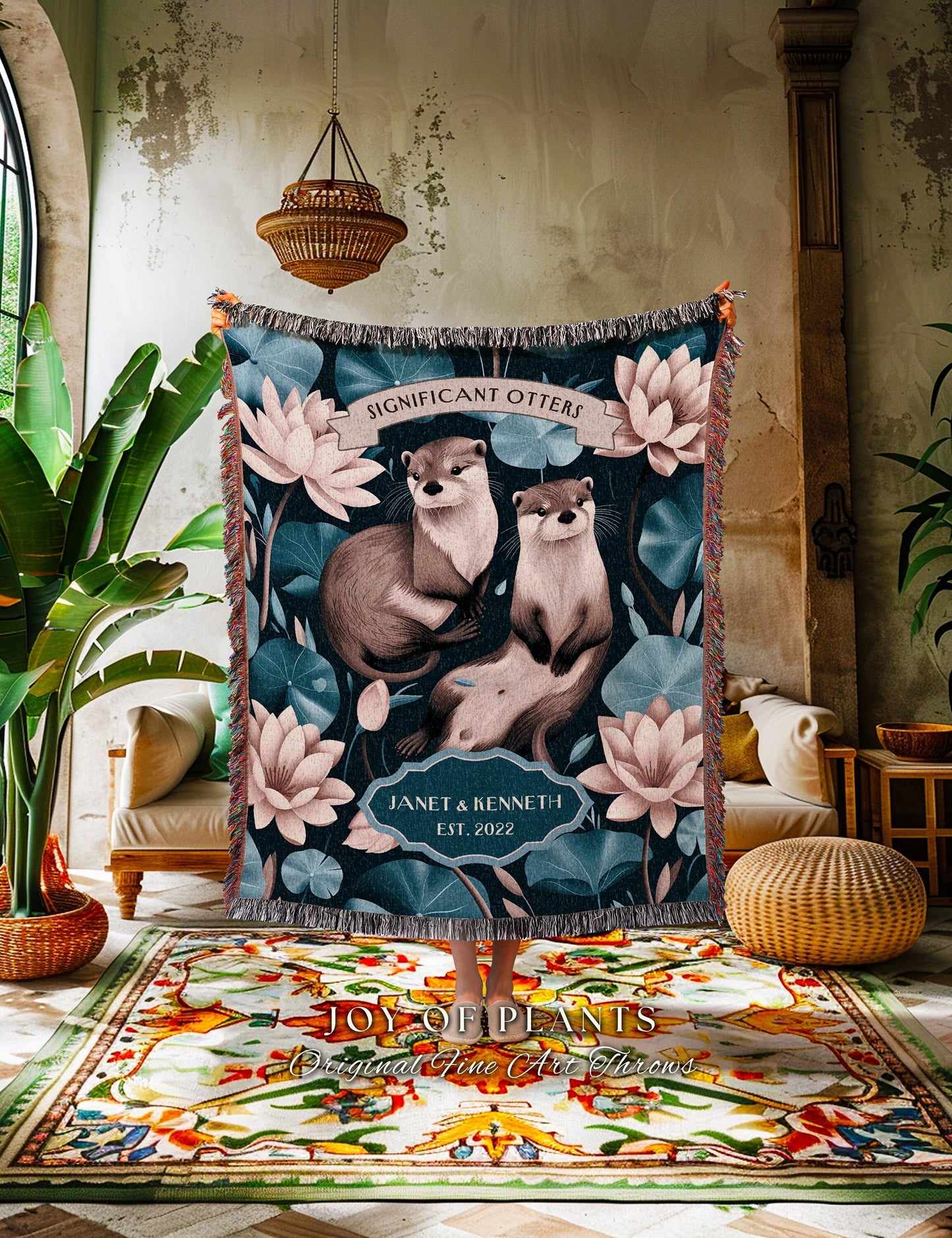 Relationship Couple Otter Blanket Cute | Woodland Dating Anniversary Custom Established Date Blanket 'Significant Otters' Gift for Partner |