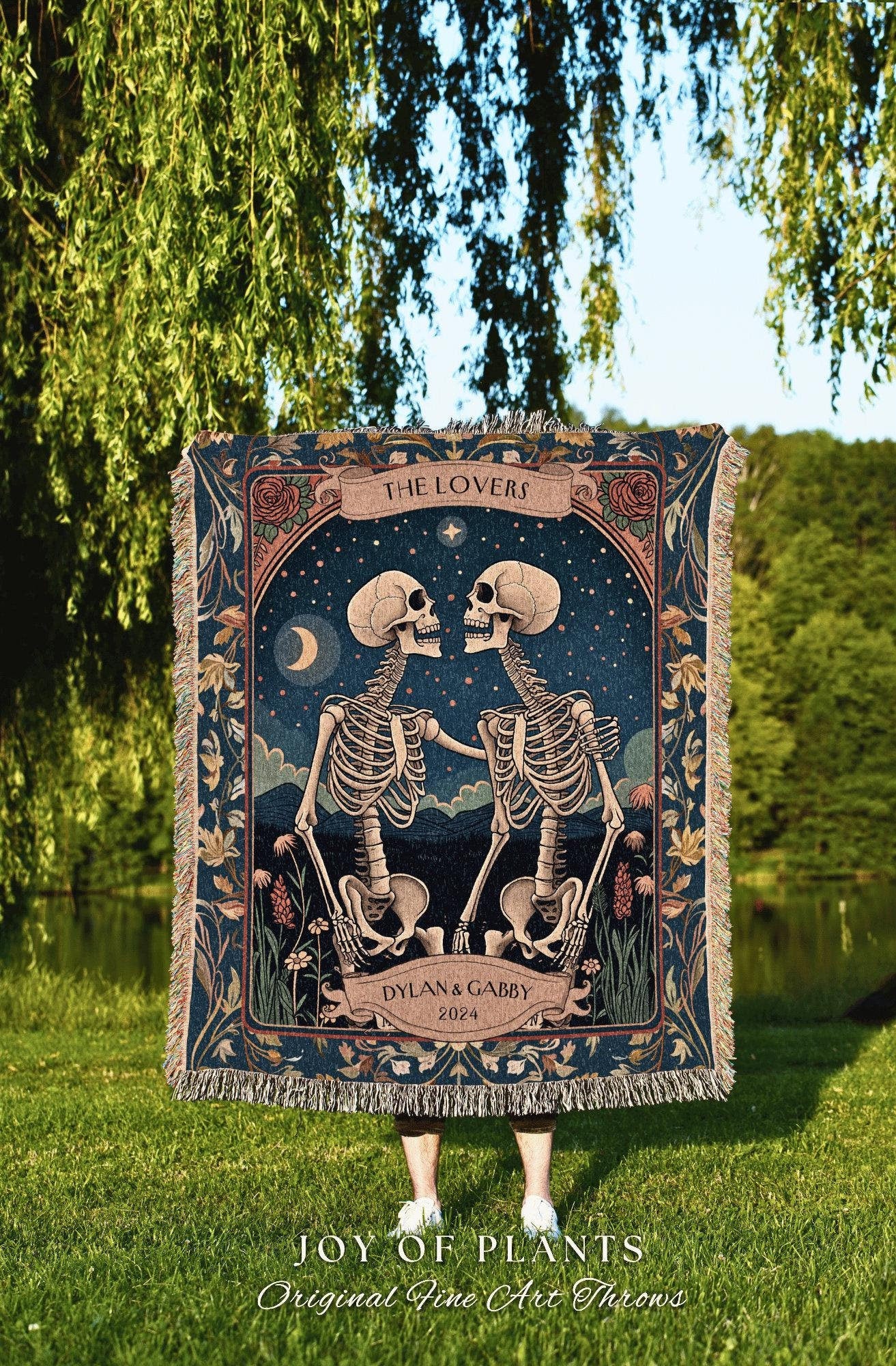 Wedding Keepsake Skeleton Couple Blanket | Meaningful Anniversary Blanket Gothic Skeleton Lover Gift for Boyfriend Personalized Tarot Couple