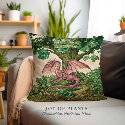 Magical Dragon Pillow Mystical Woodland Decor Cozy Cushion | Fantasy Dragon Art Medieval Inspired Art Home Accent Light Academia Forestcore