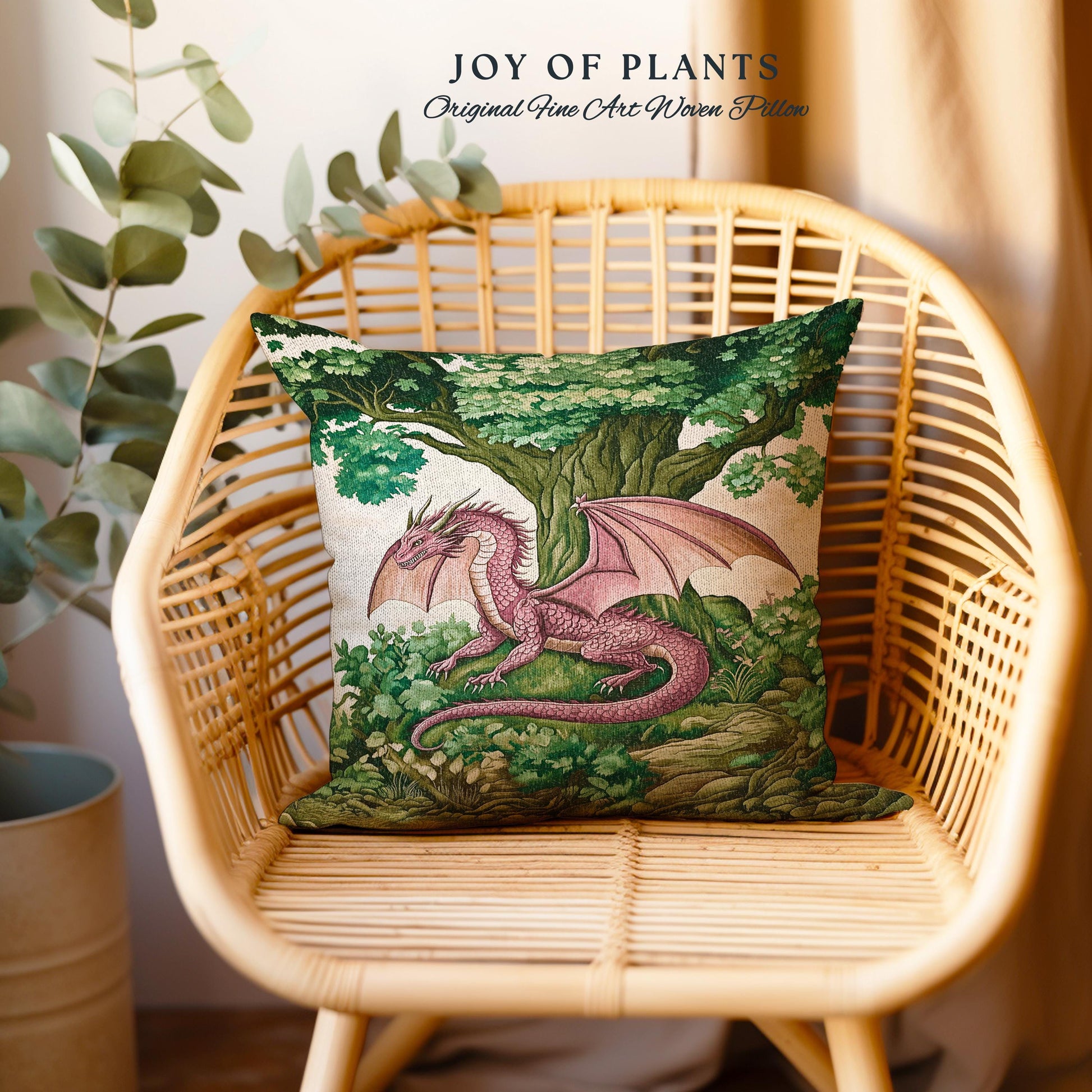 Magical Dragon Pillow Mystical Woodland Decor Cozy Cushion | Fantasy Dragon Art Medieval Inspired Art Home Accent Light Academia Forestcore