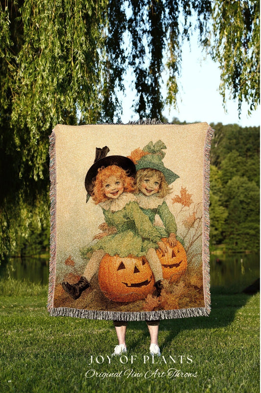 Witch Art Vintage Halloween Decor Tapestry Woven Throw Blanket | Retro Halloween Decor Blanket Dark Academia Bedroom Midcentury Halloween |