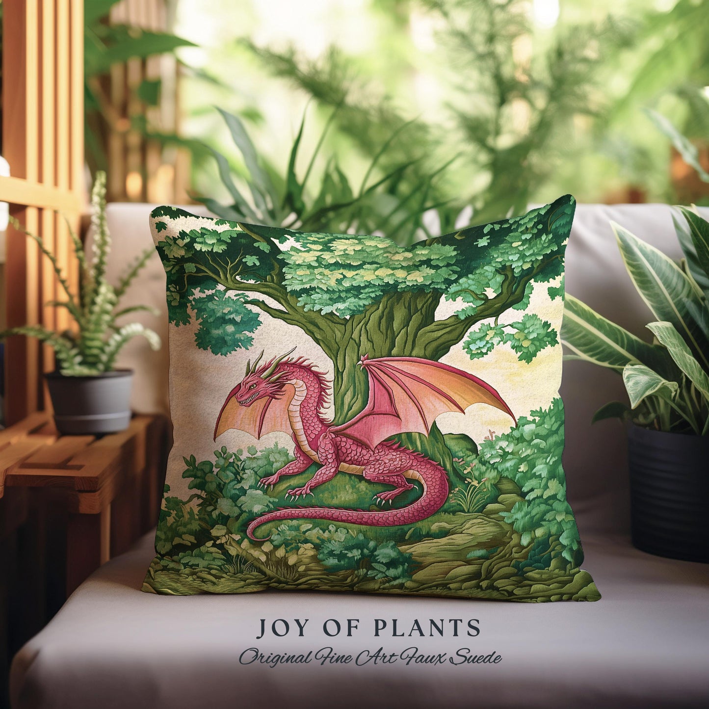 Magical Dragon Pillow Mystical Woodland Decor Cozy Cushion | Fantasy Dragon Art Medieval Inspired Art Home Accent Light Academia Forestcore