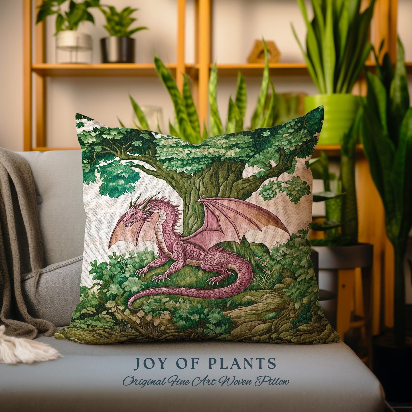 Magical Dragon Pillow Mystical Woodland Decor Cozy Cushion | Fantasy Dragon Art Medieval Inspired Art Home Accent Light Academia Forestcore