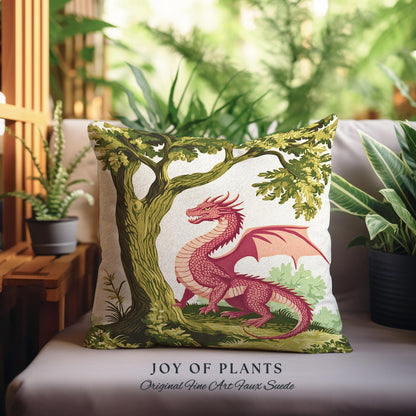 Pastoral Dragon Pillow Light Academia Inspired Woodland Tapestry Cushion | Rustic Folklore Home Decor Cozy Forestcore Medieval Aesthetic Art