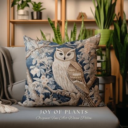 Pastel Owl Throw Pillow | William Morris Inspired Throw Pillow Woodland Forestcore Decor Pillow Maximalist Home Decor Throw Pillow Owl Art |