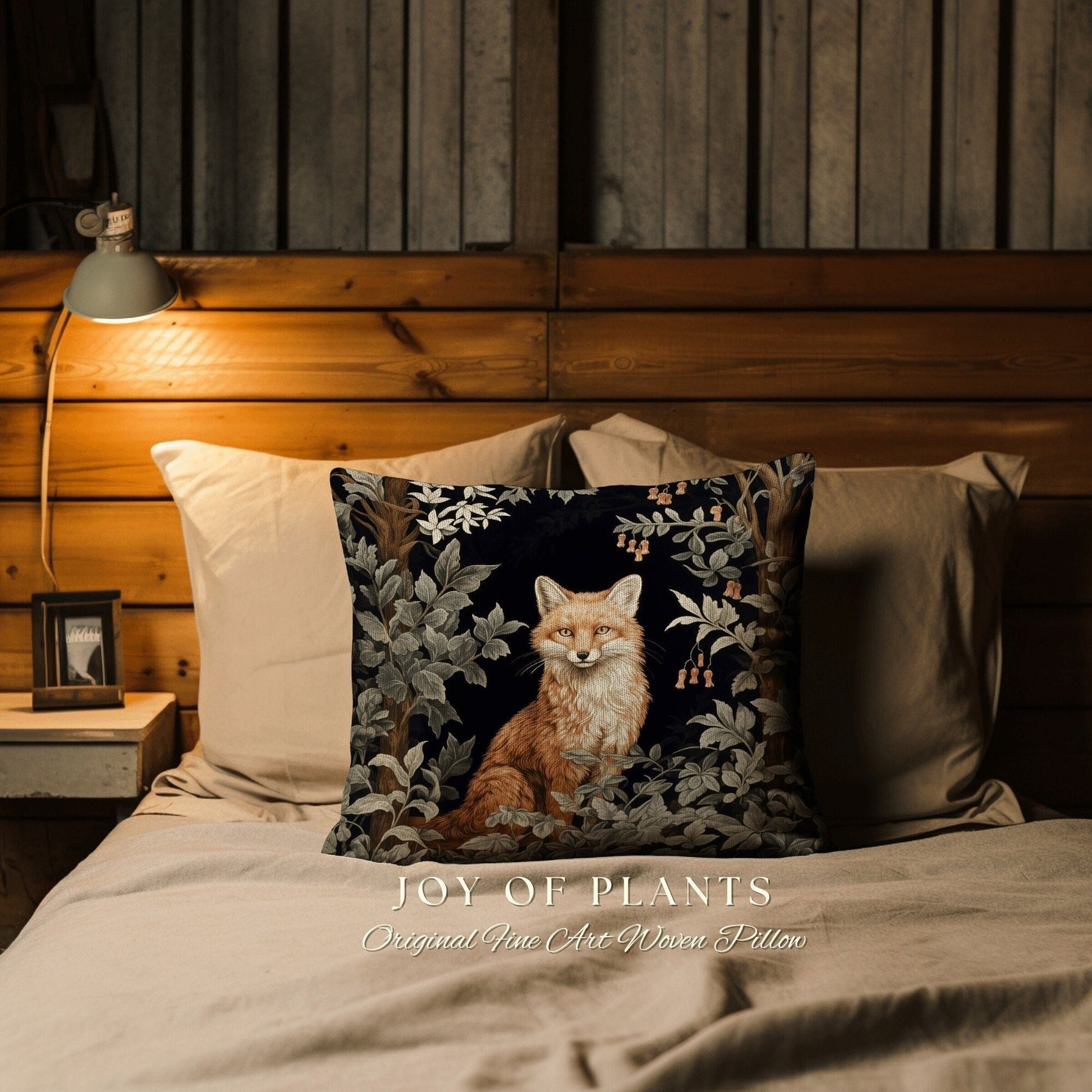 Forestcore Fox Pillow Woven | William Morris Inspired Pillow Woodland Forestcore Decor Pillow Maximalist Home Decor Throw Pillow Botanical |