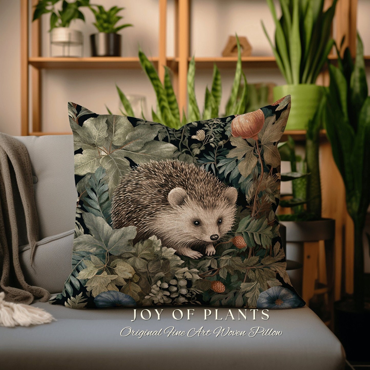 Woven Throw Pillow Morris Hedge Hog | William Morris Inspired Pillow Vintage Medieval Throw Pillow Home Decor Custom Morris Style Hedgehog |