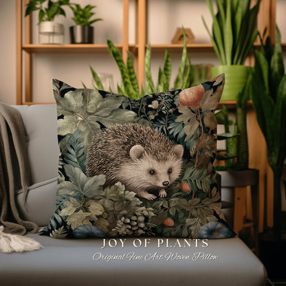 Woven Throw Pillow Morris Hedge Hog | William Morris Inspired Pillow Vintage Medieval Throw Pillow Home Decor Custom Morris Style Hedgehog |