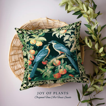 Victorian Gothic Woodland Bird Botanical Pillow | Dark Cottagecore Crowcore Raven Dark Academia Tapestry Cushion Love Bird Gift Forestcore