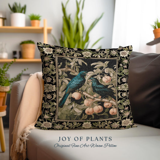 Gothic Bird Home Decor Vintage Aesthetic Rustic Crow Pillow | Dark Botanical Crowcore Rug Woodland Whimsigoth Forestcore Enchanted Raven Art