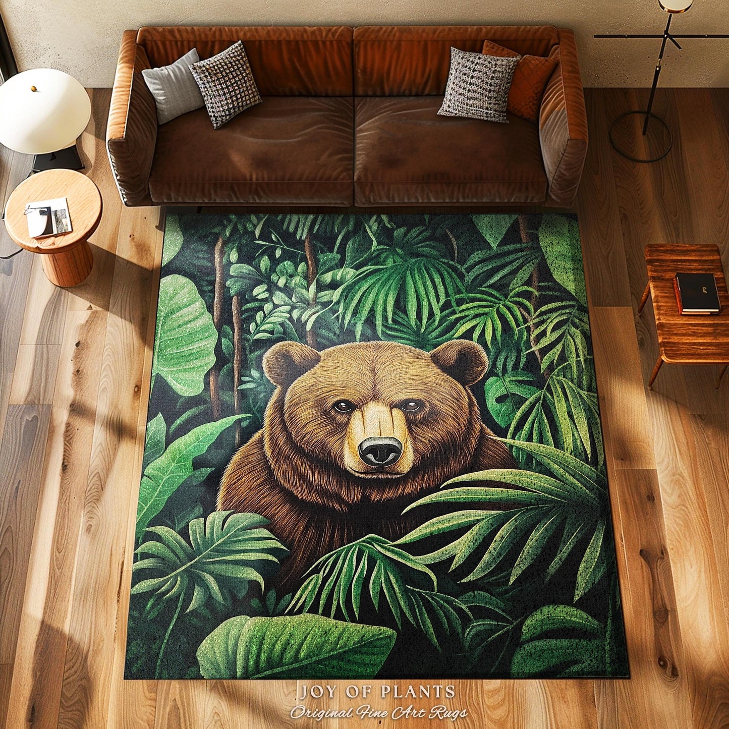 Botanical Bear Rug Tropical Forestcore Nature Themed Decor | Lush Greenery Foliage Jungle Aesthetic Maximalist Woodland Animal Art Accent