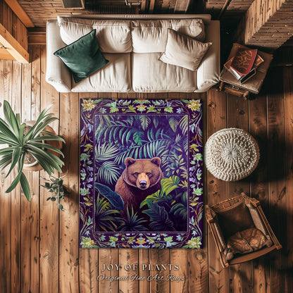 Whimsical Woodland Mystical Bear Forest Rug Enchanted Botanical Cottagecore Decor Goblincore Vintage Aesthetic Tropical Jungle Foliage Art