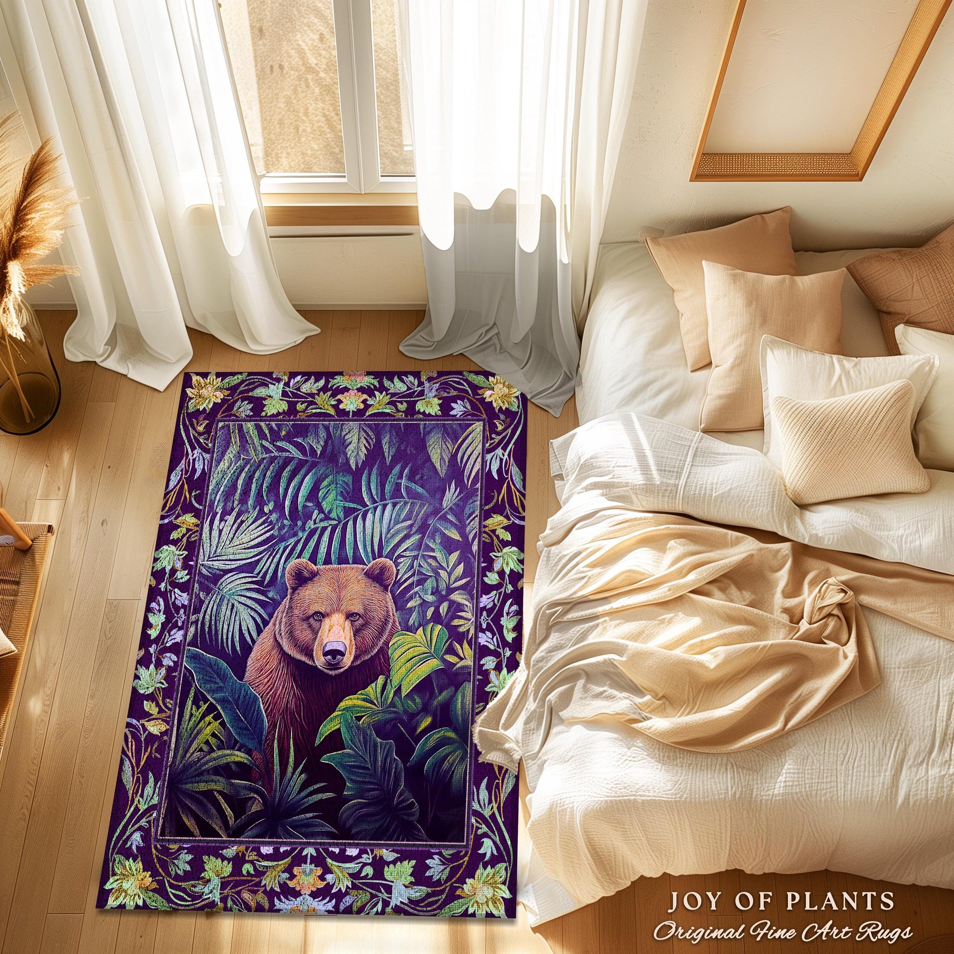 Whimsical Woodland Mystical Bear Forest Rug Enchanted Botanical Cottagecore Decor Goblincore Vintage Aesthetic Tropical Jungle Foliage Art