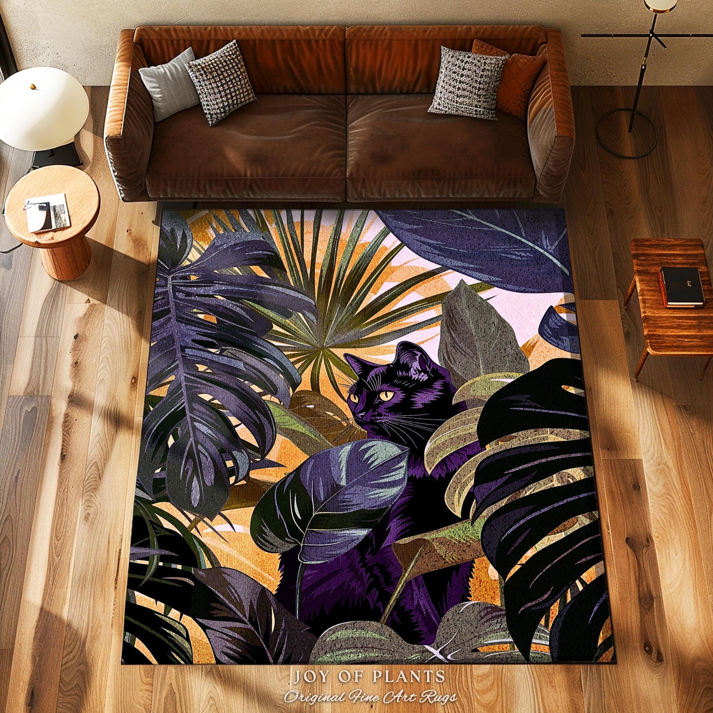 Tropical Leaves Botanical Jungle Rug | Forest Aesthetic Dark Academia Monstera Leaf Nature Inspired Woodland Wildflowers Decor Maximalist |