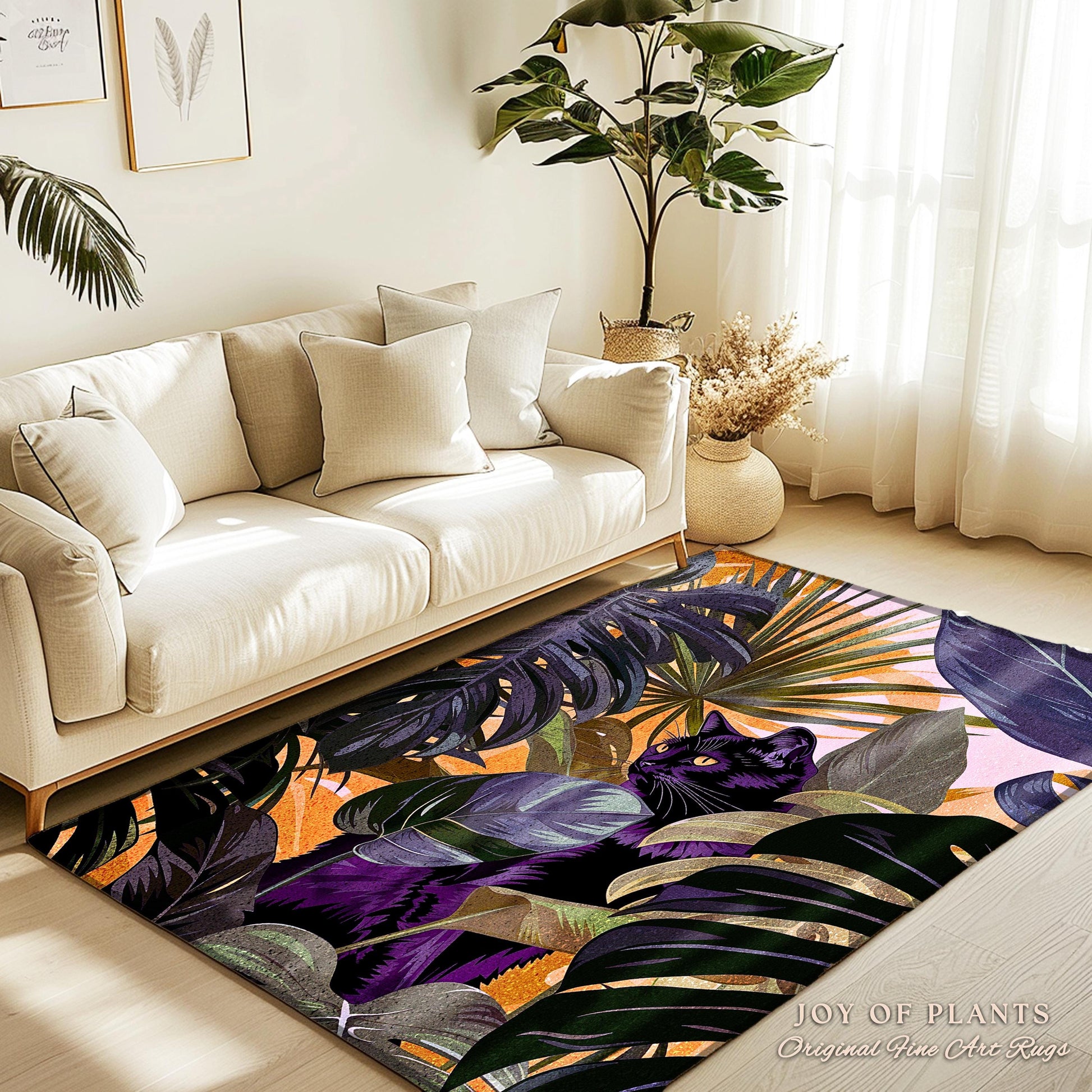 Tropical Leaves Botanical Jungle Rug | Forest Aesthetic Dark Academia Monstera Leaf Nature Inspired Woodland Wildflowers Decor Maximalist |