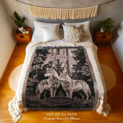 Mythic Wolf Couple PersonalizedTapestry Blanket | Folklore Wedding Anniversary Mr & Mrs Personalized Unique Cute Couple Gift for Newlyweds |