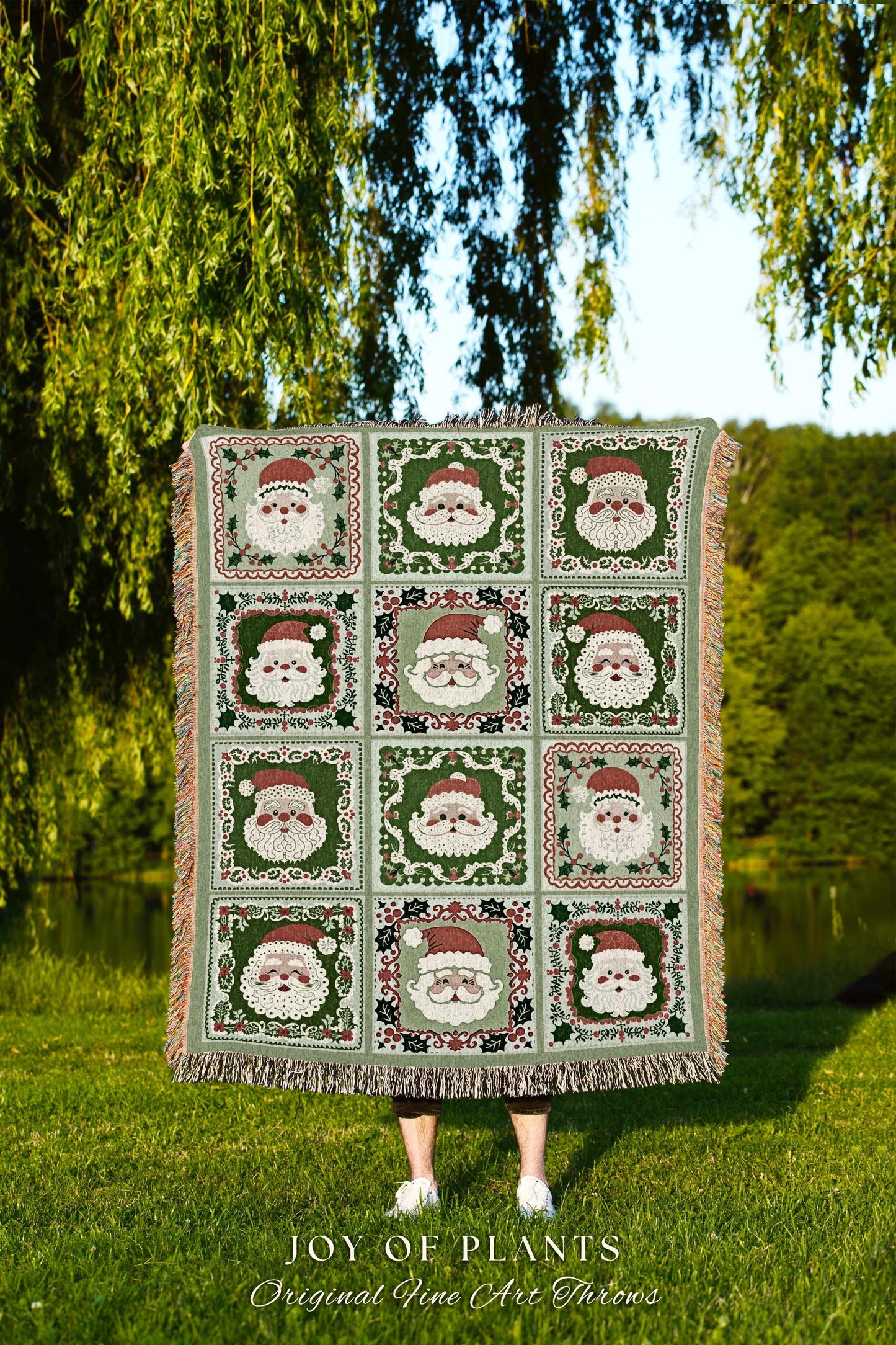 Pastel Christmas Santa Claus Blanket Soft Cottagecore Holiday Decor, Vintage Mint Green Retro Tapestry Throw Cozy Festive Winter Art Accent