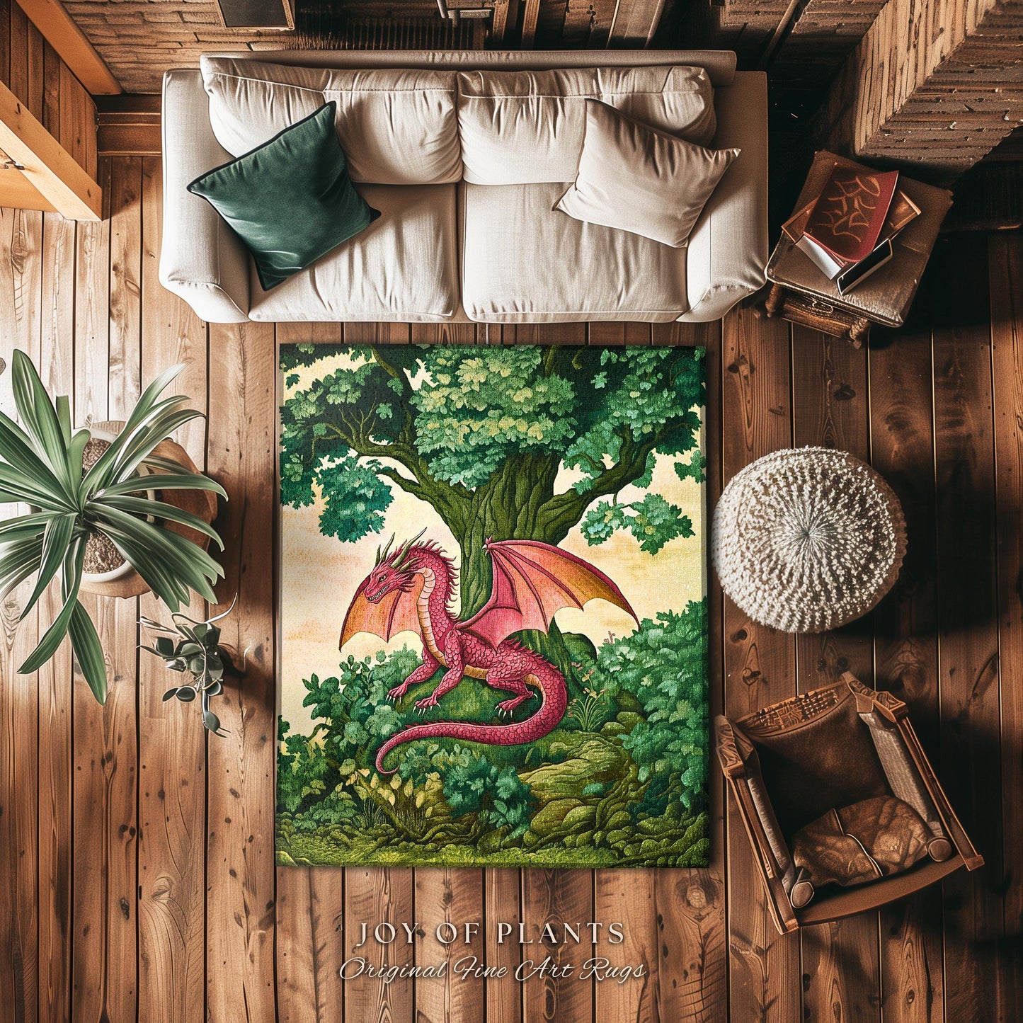 Magical Dragon Rug Mystical Woodland Forest Fantasy Decor | Whimsical Medieval Dragon Landscape Art Light Academia Vintage Fairytale Whimsy