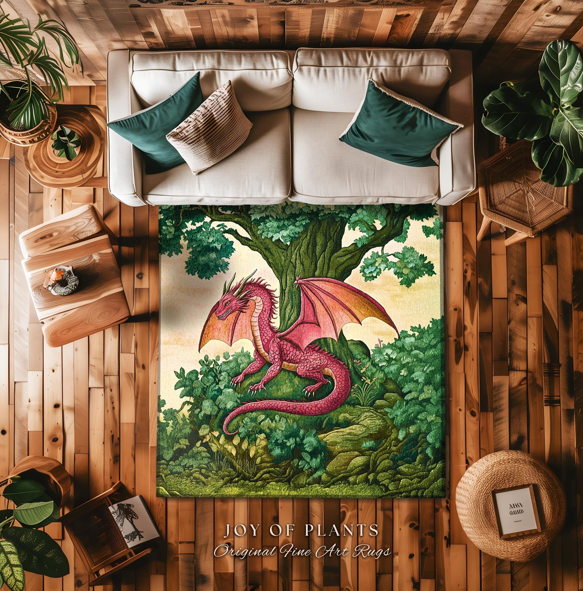 Magical Dragon Rug Mystical Woodland Forest Fantasy Decor | Whimsical Medieval Dragon Landscape Art Light Academia Vintage Fairytale Whimsy