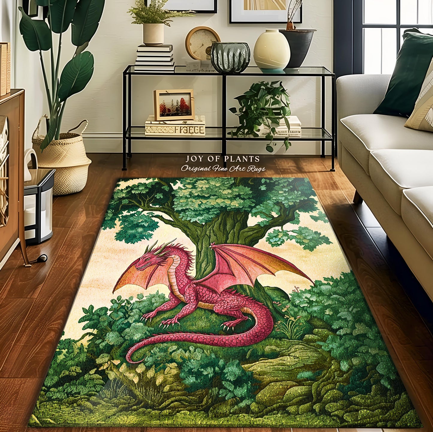 Magical Dragon Rug Mystical Woodland Forest Fantasy Decor | Whimsical Medieval Dragon Landscape Art Light Academia Vintage Fairytale Whimsy