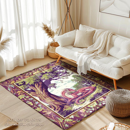 Ethereal Woodland Dragon Rug Whimsigothic Fantasy Art Nouveau Cottagecore | Rustic Fairycore Magic Cottagegoth Decor Enchanted Gothic Forest