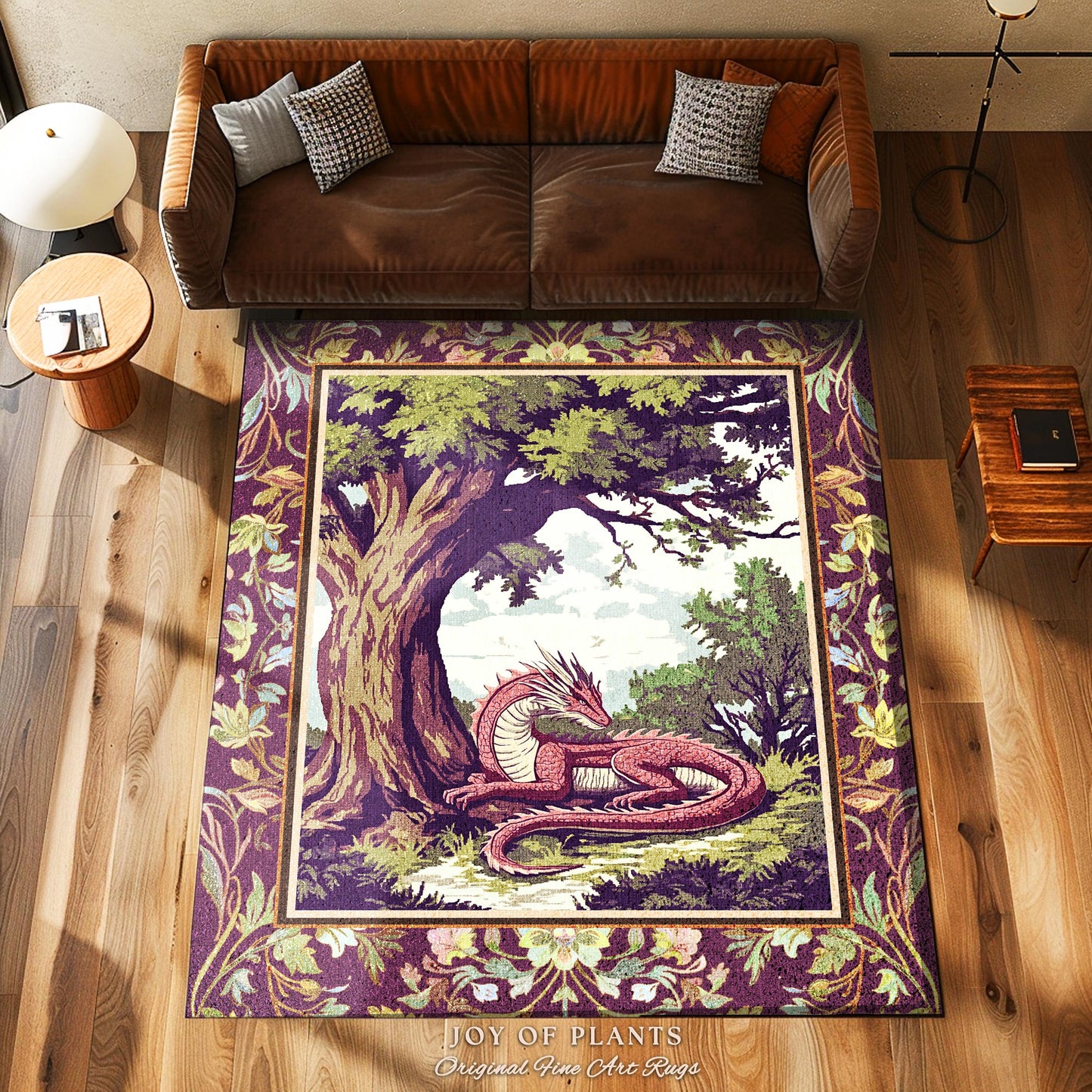 Ethereal Woodland Dragon Rug Whimsigothic Fantasy Art Nouveau Cottagecore | Rustic Fairycore Magic Cottagegoth Decor Enchanted Gothic Forest