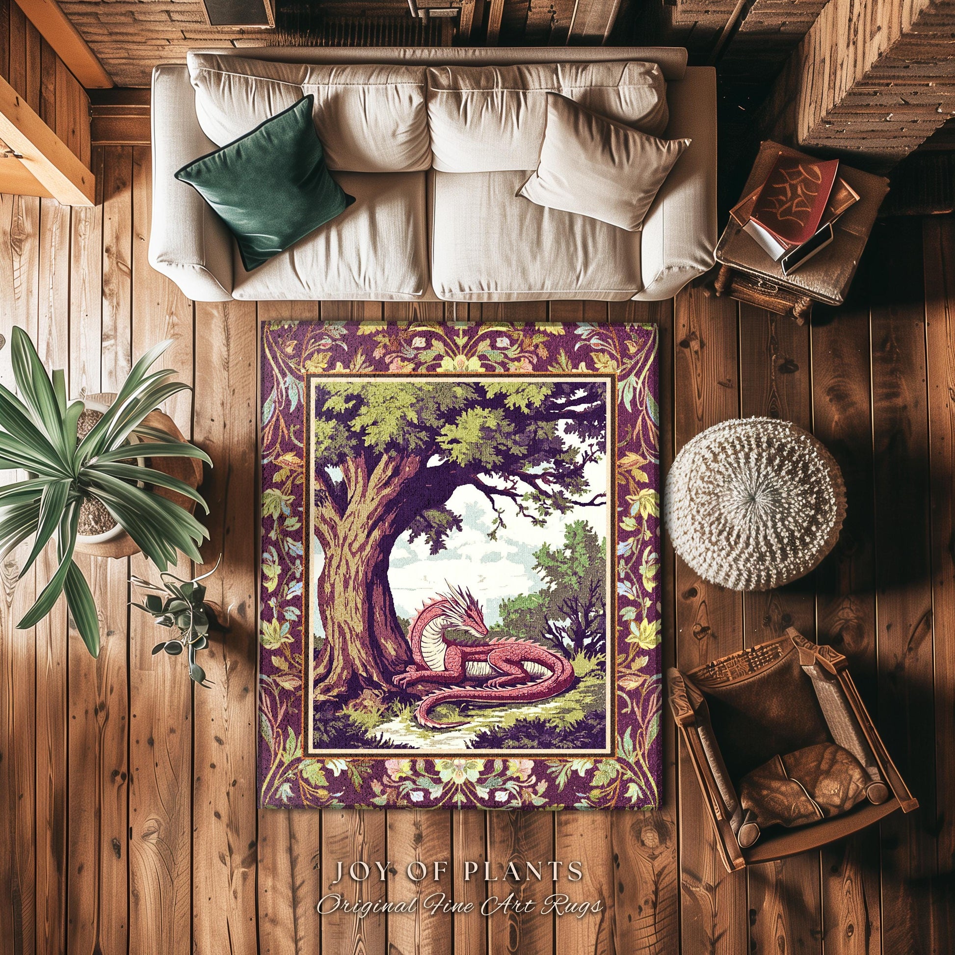 Ethereal Woodland Dragon Rug Whimsigothic Fantasy Art Nouveau Cottagecore | Rustic Fairycore Magic Cottagegoth Decor Enchanted Gothic Forest