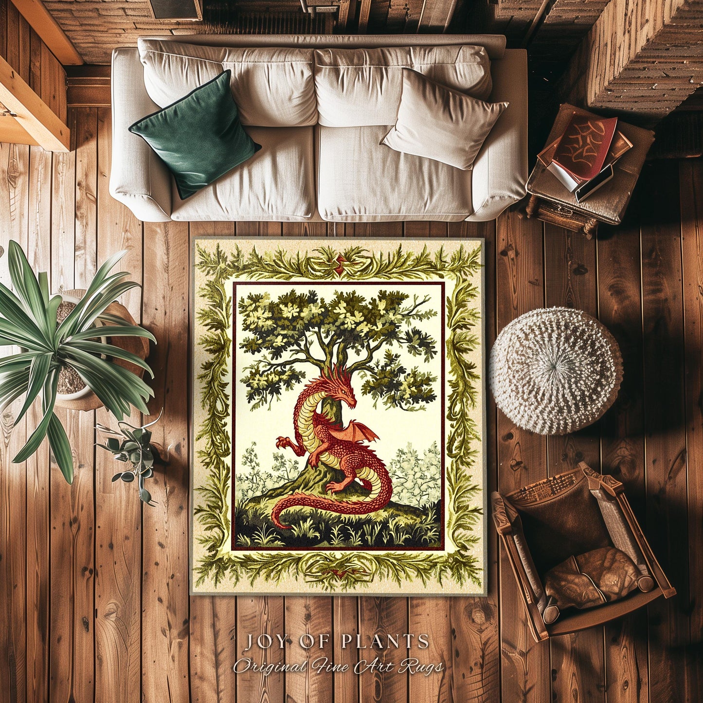 Light Academia Dragon Rug Whimsical Woodland Goblincore French Country Cottagecore, Magical Mythical Creature Decor Rustic Whimsigothic Home