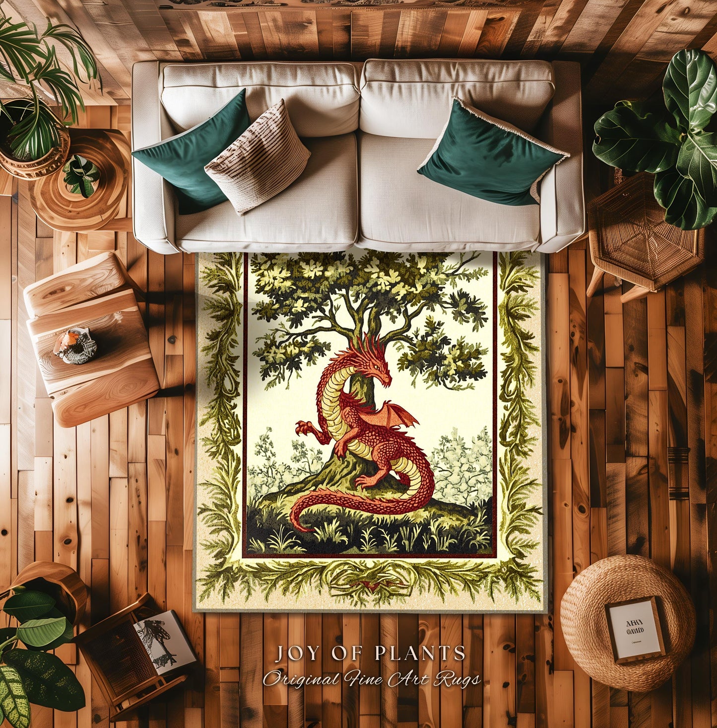 Light Academia Dragon Rug Whimsical Woodland Goblincore French Country Cottagecore, Magical Mythical Creature Decor Rustic Whimsigothic Home