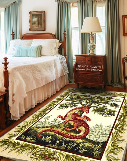 Light Academia Dragon Rug Whimsical Woodland Goblincore French Country Cottagecore, Magical Mythical Creature Decor Rustic Whimsigothic Home