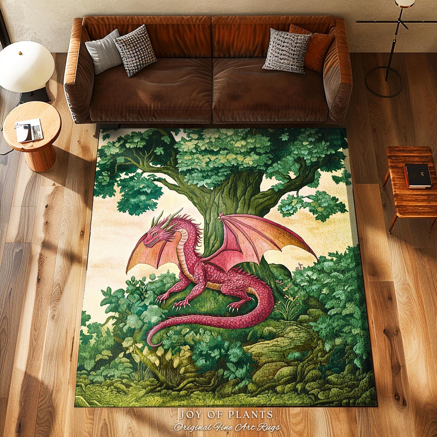 Magical Dragon Rug Mystical Woodland Forest Fantasy Decor | Whimsical Medieval Dragon Landscape Art Light Academia Vintage Fairytale Whimsy