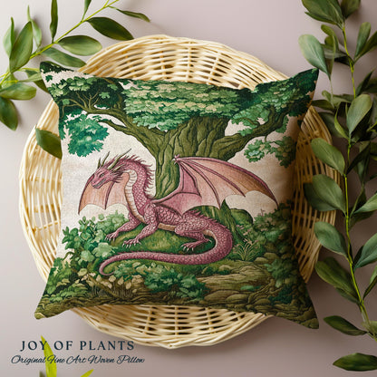 Magical Dragon Pillow Mystical Woodland Decor Cozy Cushion | Fantasy Dragon Art Medieval Inspired Art Home Accent Light Academia Forestcore