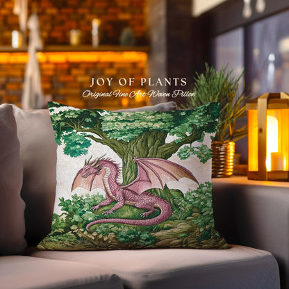 Magical Dragon Pillow Mystical Woodland Decor Cozy Cushion | Fantasy Dragon Art Medieval Inspired Art Home Accent Light Academia Forestcore