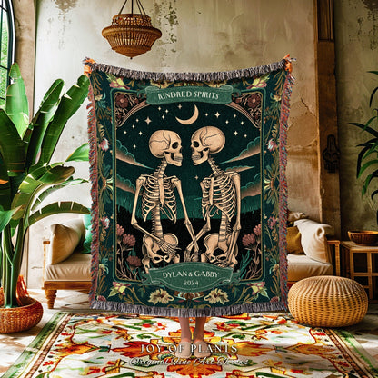 Lovers Tarot Card Custom Skeleton Tapestry | First Year Anniversary Blanket Gothic Skeleton Lover Gift for Boyfriend Personalized Couple |