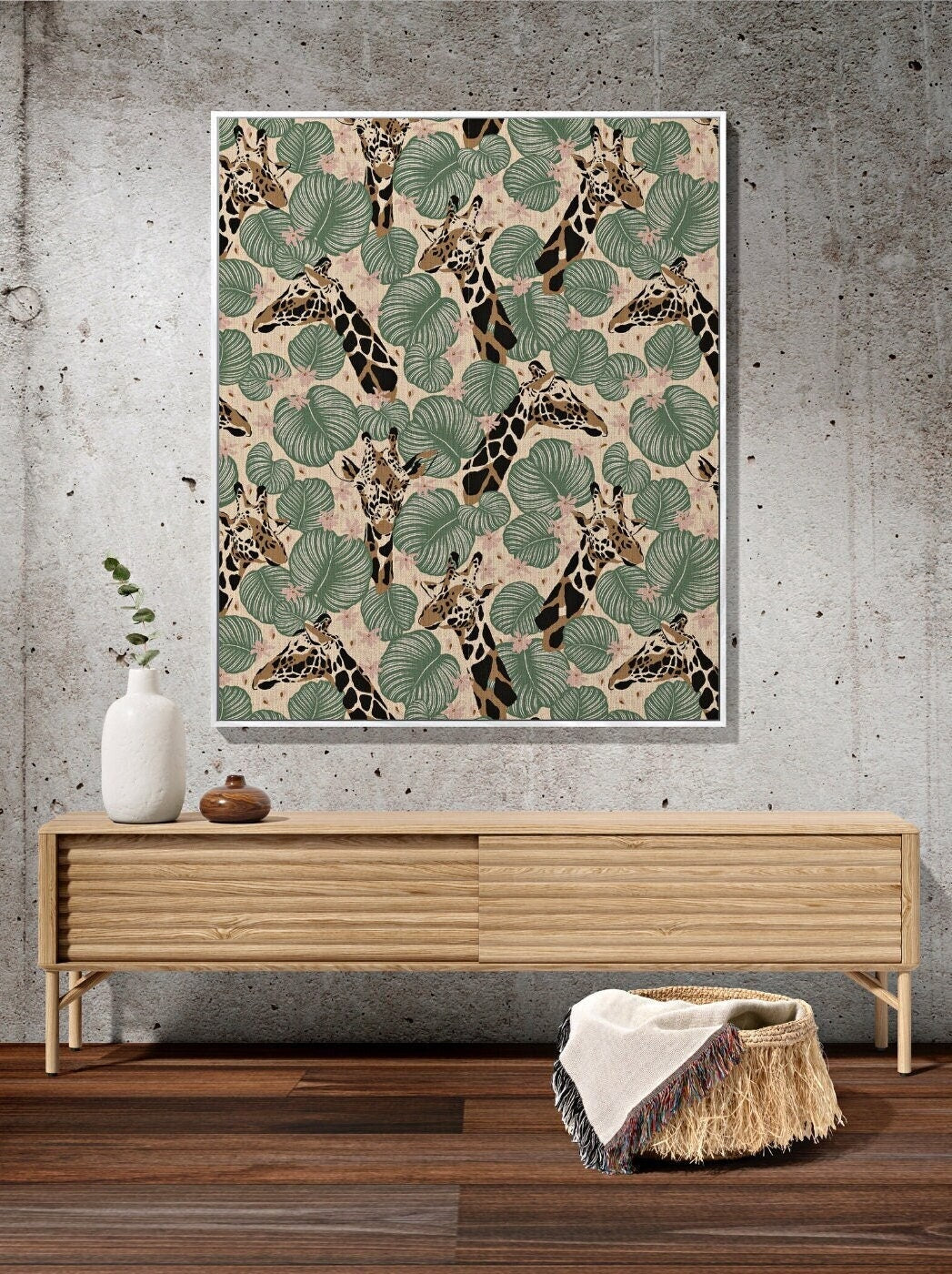 Tropical Giraffe Blanket Woven | Jungle Living Room Decor | Calathe Orbifolia Plant Throw Blanket Maximalist | Safari Room Tapestry Woven |