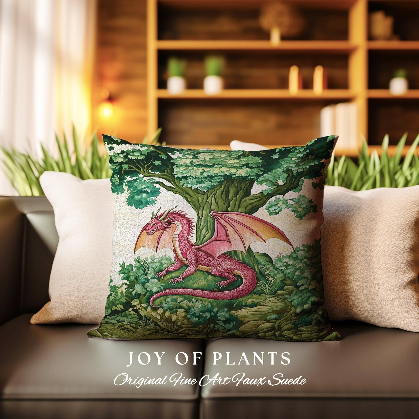 Magical Dragon Pillow Mystical Woodland Decor Cozy Cushion | Fantasy Dragon Art Medieval Inspired Art Home Accent Light Academia Forestcore