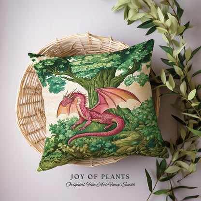 Magical Dragon Pillow Mystical Woodland Decor Cozy Cushion | Fantasy Dragon Art Medieval Inspired Art Home Accent Light Academia Forestcore