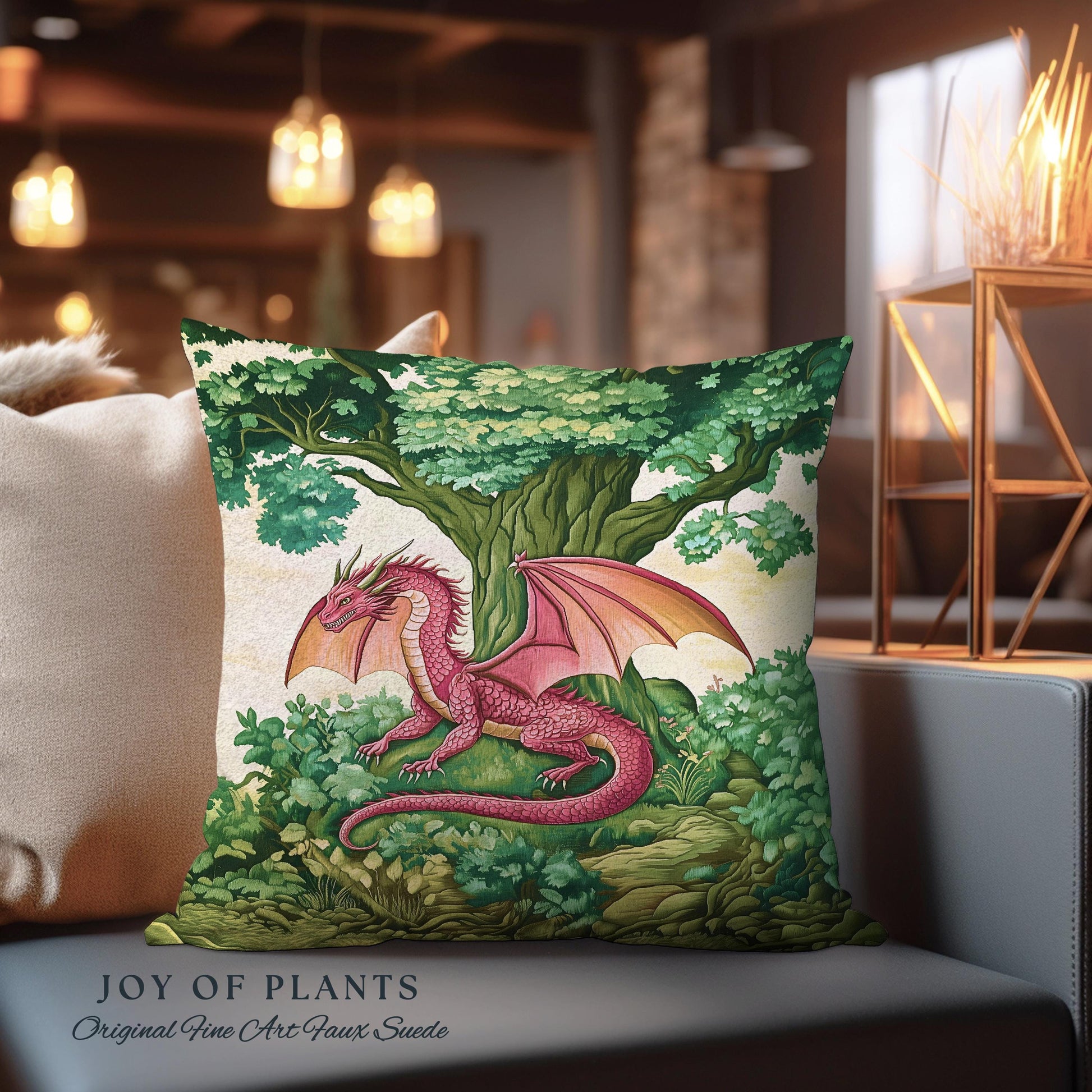 Magical Dragon Pillow Mystical Woodland Decor Cozy Cushion | Fantasy Dragon Art Medieval Inspired Art Home Accent Light Academia Forestcore