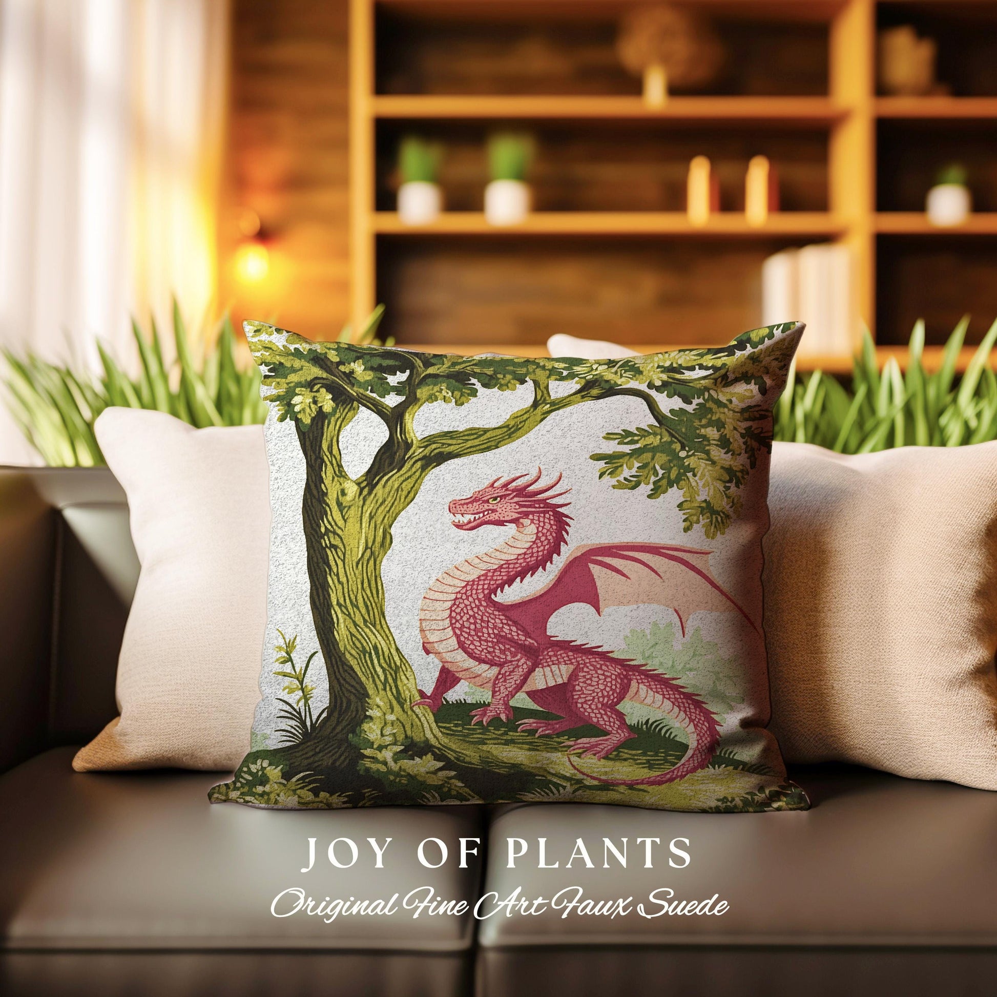 Pastoral Dragon Pillow Light Academia Inspired Woodland Tapestry Cushion | Rustic Folklore Home Decor Cozy Forestcore Medieval Aesthetic Art