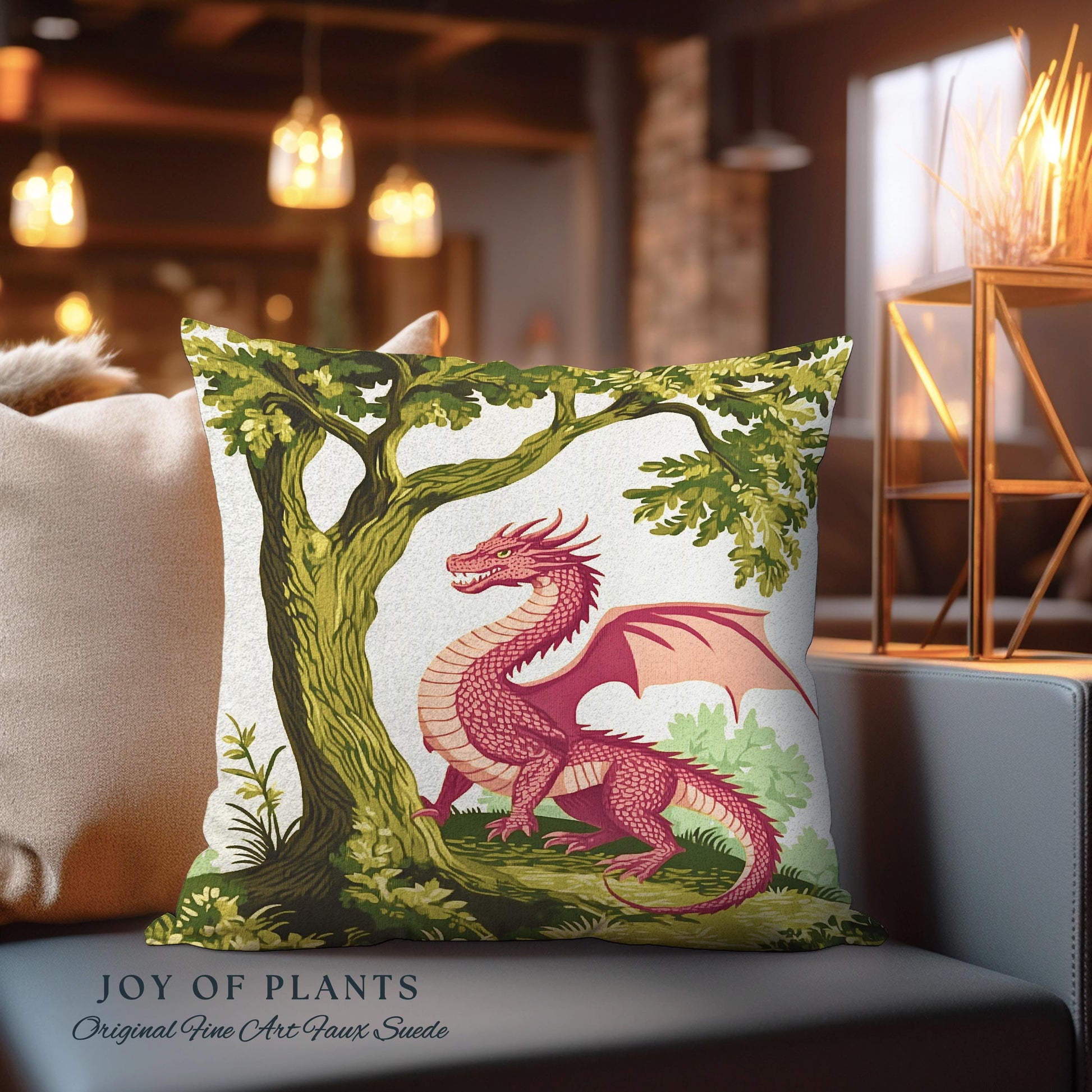 Pastoral Dragon Pillow Light Academia Inspired Woodland Tapestry Cushion | Rustic Folklore Home Decor Cozy Forestcore Medieval Aesthetic Art