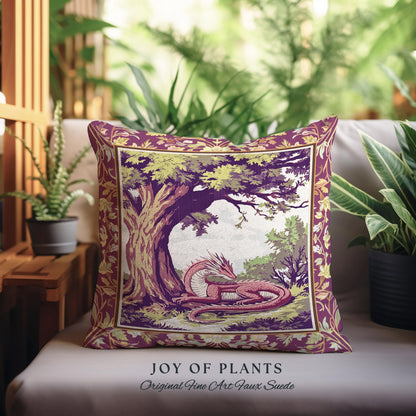 Ethereal Woodland Dragon Pillow Whimsigothic Fantasy Art Nouveau Cushion | Rustic Fairycore Magic Cottagegoth Decor Enchanted Gothic Forest