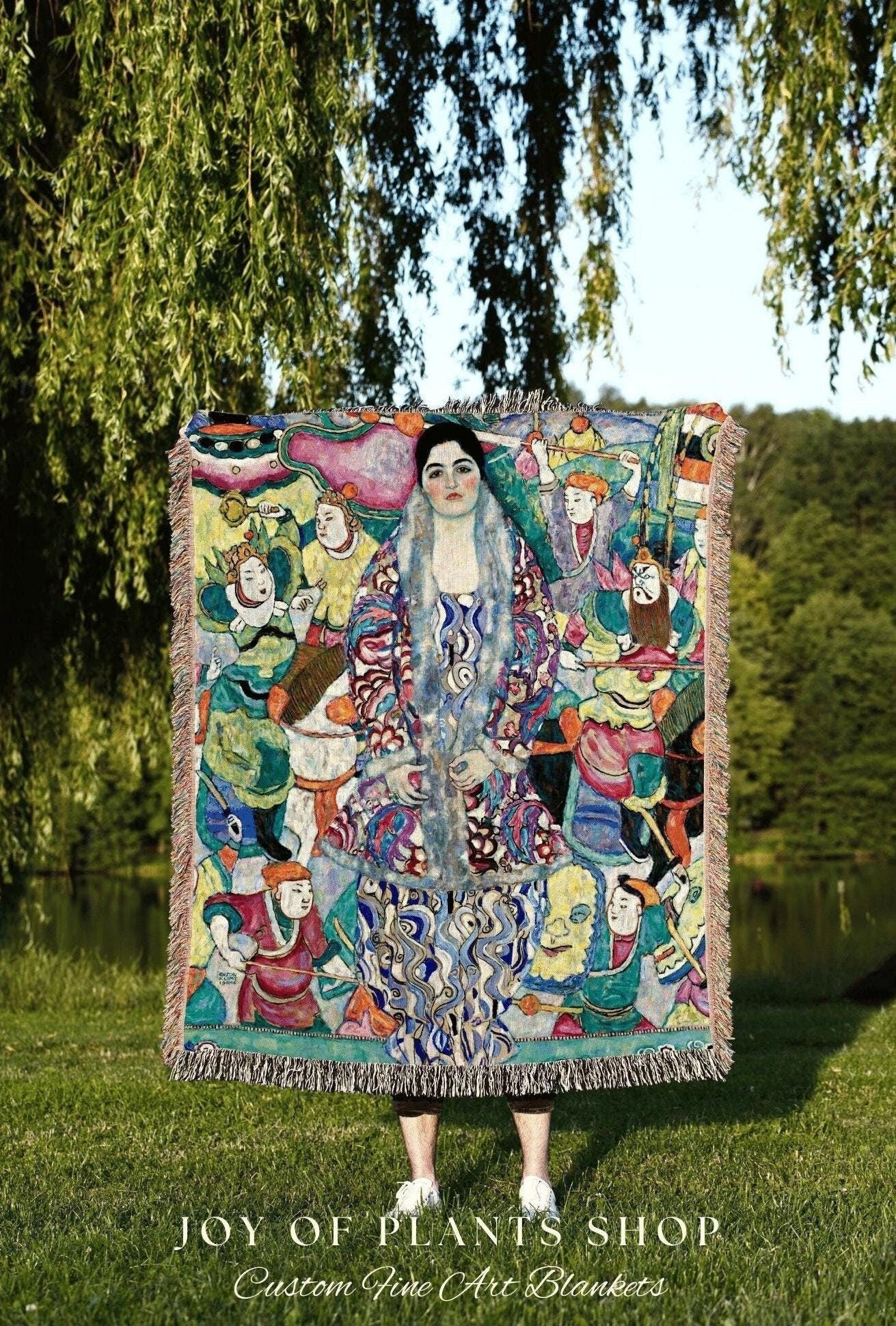 Klimt Tapestry | Gustav Klimt Print Woven Throw Blanket | 'Portrait of Friedericke Maria Beer' Painting Gustav Klimt Fabric Woven Blanket