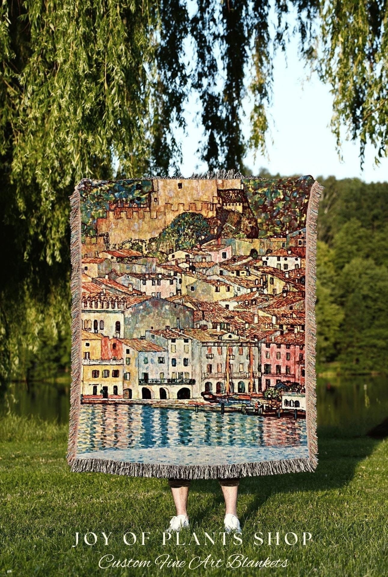 Woven Blanket Fine Art Painting 'Malcesine on Lake Garda' | Gustav Klimt Wall Art Painting Fine Art Blanket Woven Tapestry Famous Artwork |