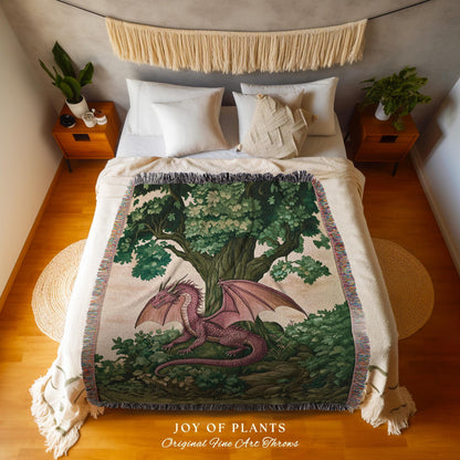 Magical Dragon Blanket Mystical Woodland Decor Cozy Throw | Fantasy Dragon Art Medieval Inspired Art Home Accent Light Academia Forestcore