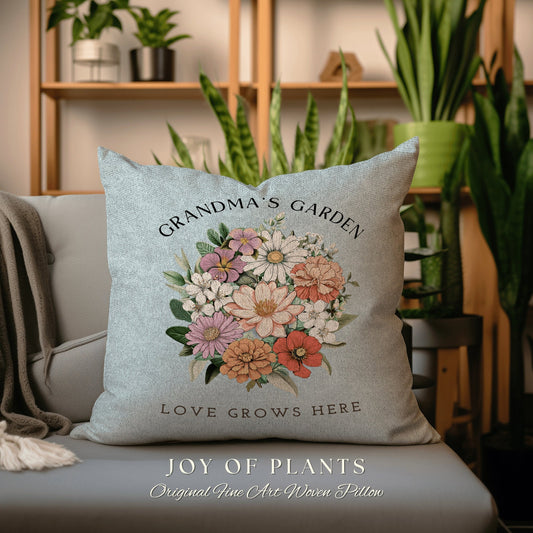 Family Garden Birth Flower Pillow | Personalized Birth Month Flower Bouquet for Mom and Mimi's Garden Custom Birthflower Pillow Personalized