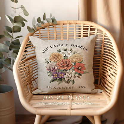 Flower Bouquet Personalized Pillow | Custom Birth Month Flower Bouquet for Mom and Grandma Garden Birthflower Pillow Personalized Bouquet |