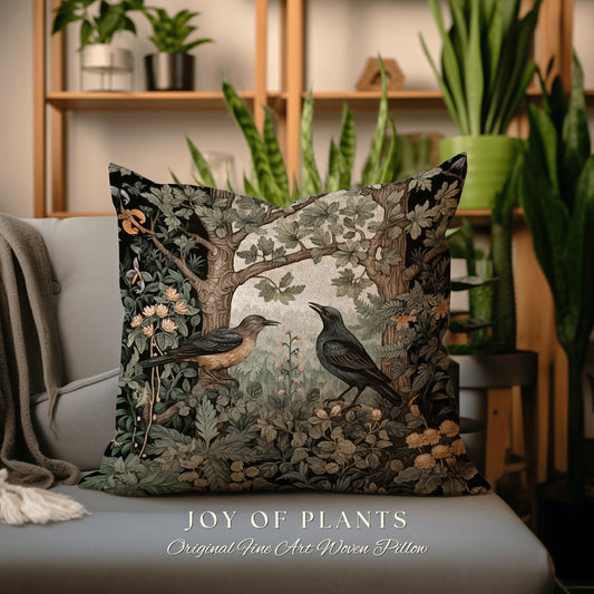 Woven Pillow Cottagecore Decor | Morris Inspired Pillow Woodland Forestcore Decor Pillow Maximalist Decor Gift Crowcore Throw Dark Botanical