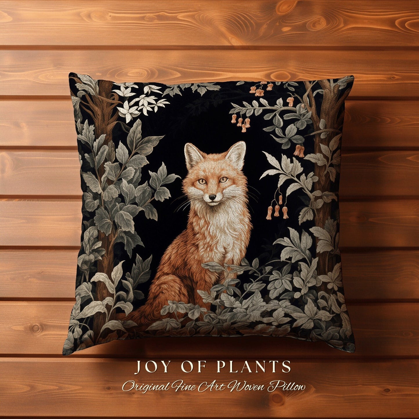 Forestcore Fox Pillow Woven | William Morris Inspired Pillow Woodland Forestcore Decor Pillow Maximalist Home Decor Throw Pillow Botanical |