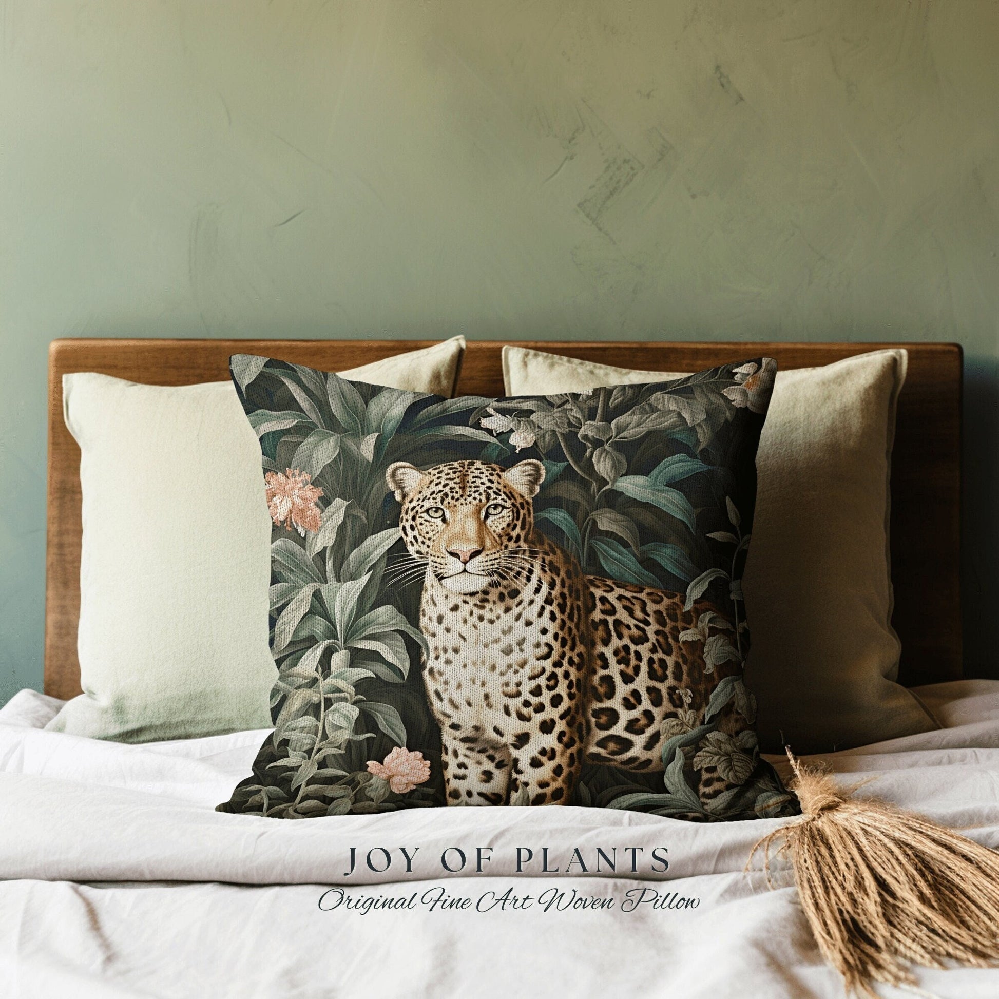 Botanical Jungle Pillow Leopard | William Morris Inspired Pillow Woodland Decor Pillow Maximalist Decor Throw Pillow Botanical Leopard Decor